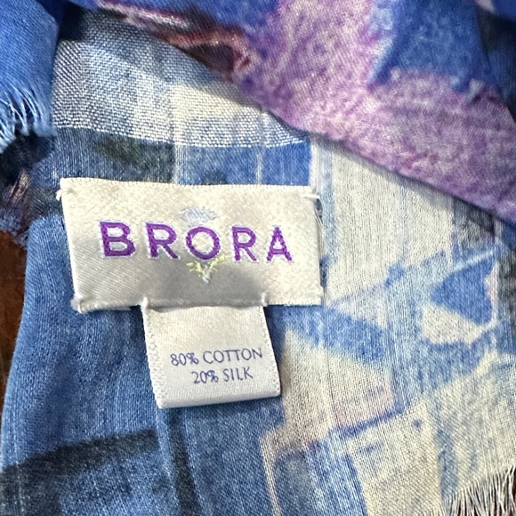 Brora Blue and Purple Abstract Sheer Long Cotton/Silk Scarf EUC 28x 72” - Picture 2 of 3
